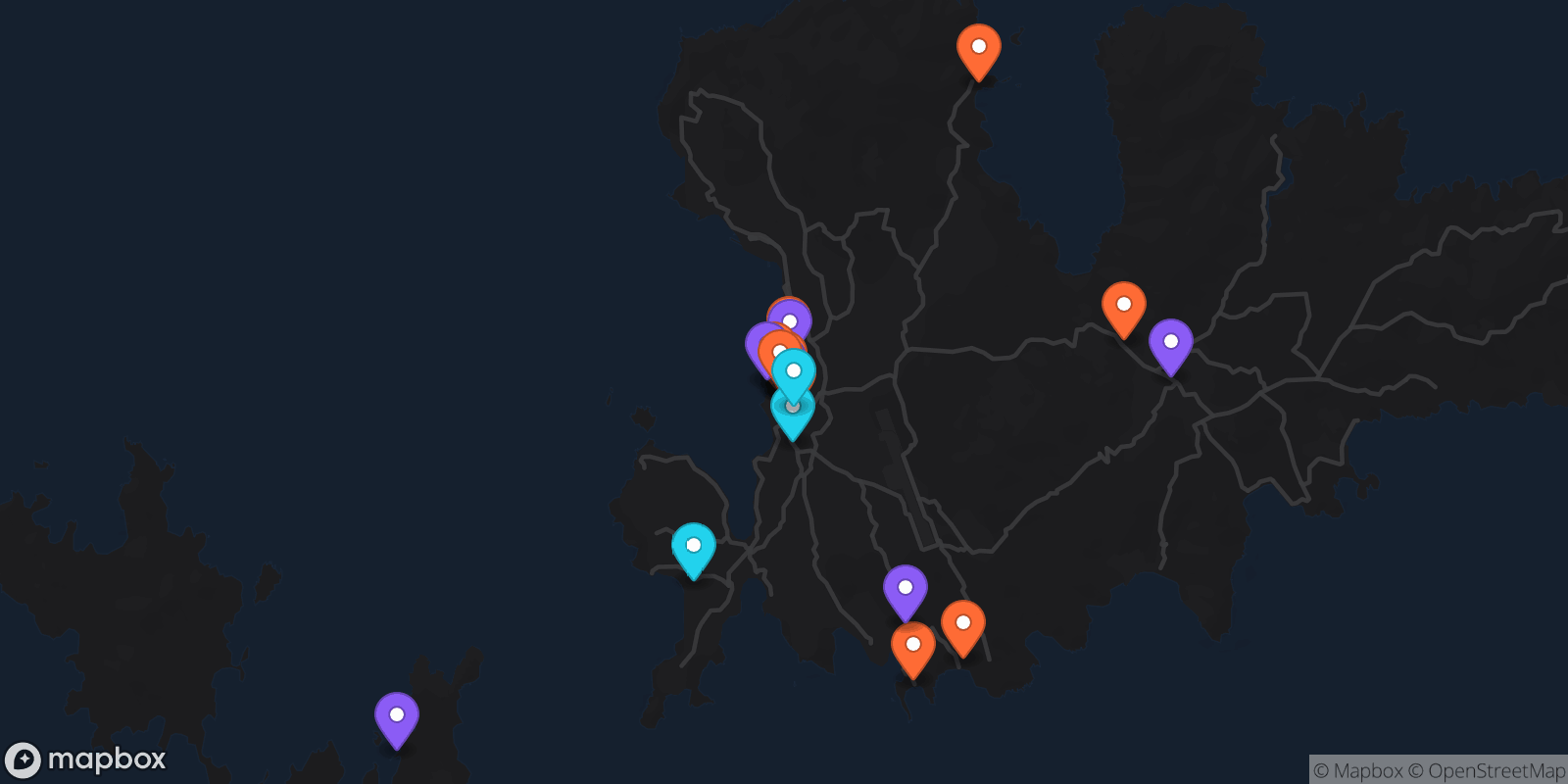 Map showing 20 locations