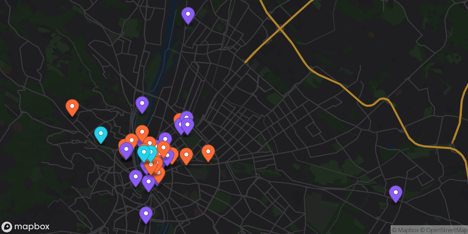 Map showing 45 locations