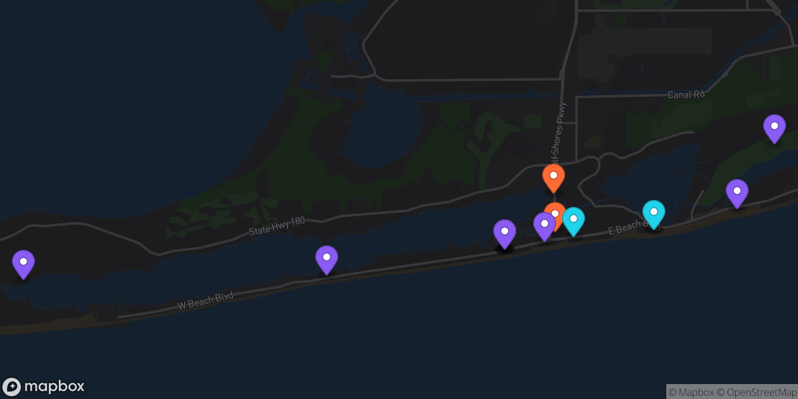 Map showing 16 locations