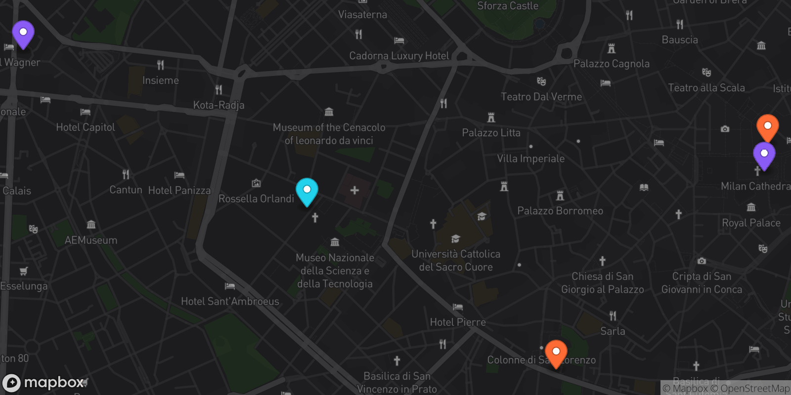 Map showing 5 locations