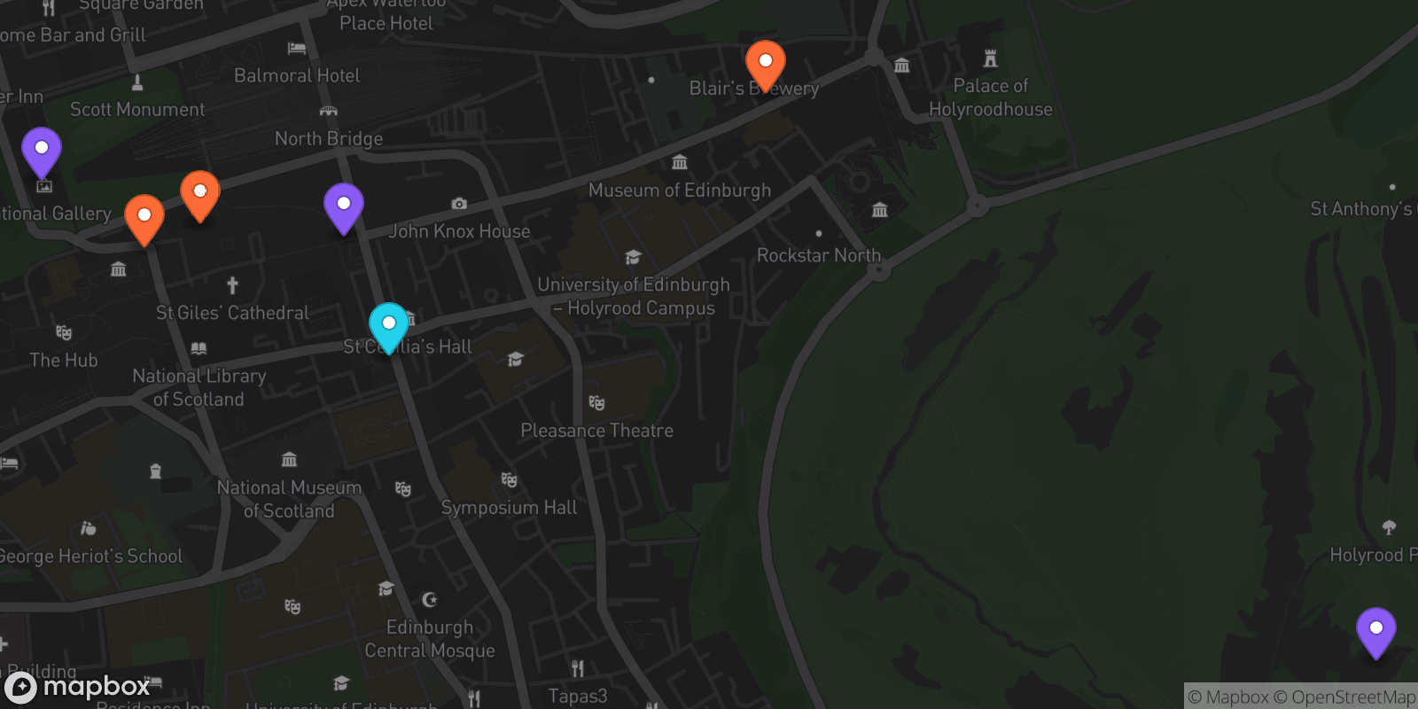 Map showing 7 locations