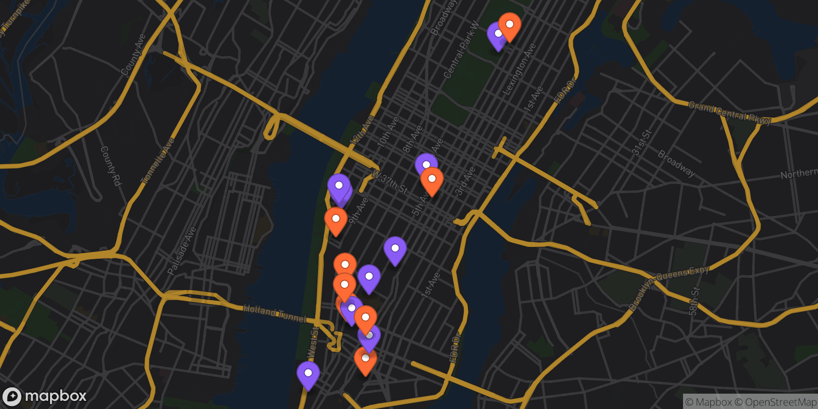 Map showing 17 locations