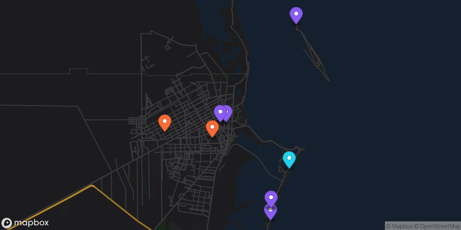 Map showing 10 locations