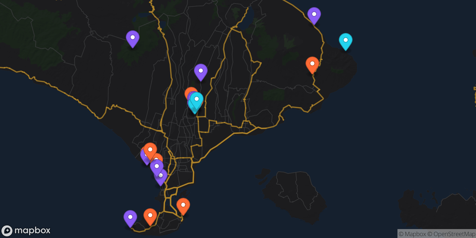 Map showing 22 locations