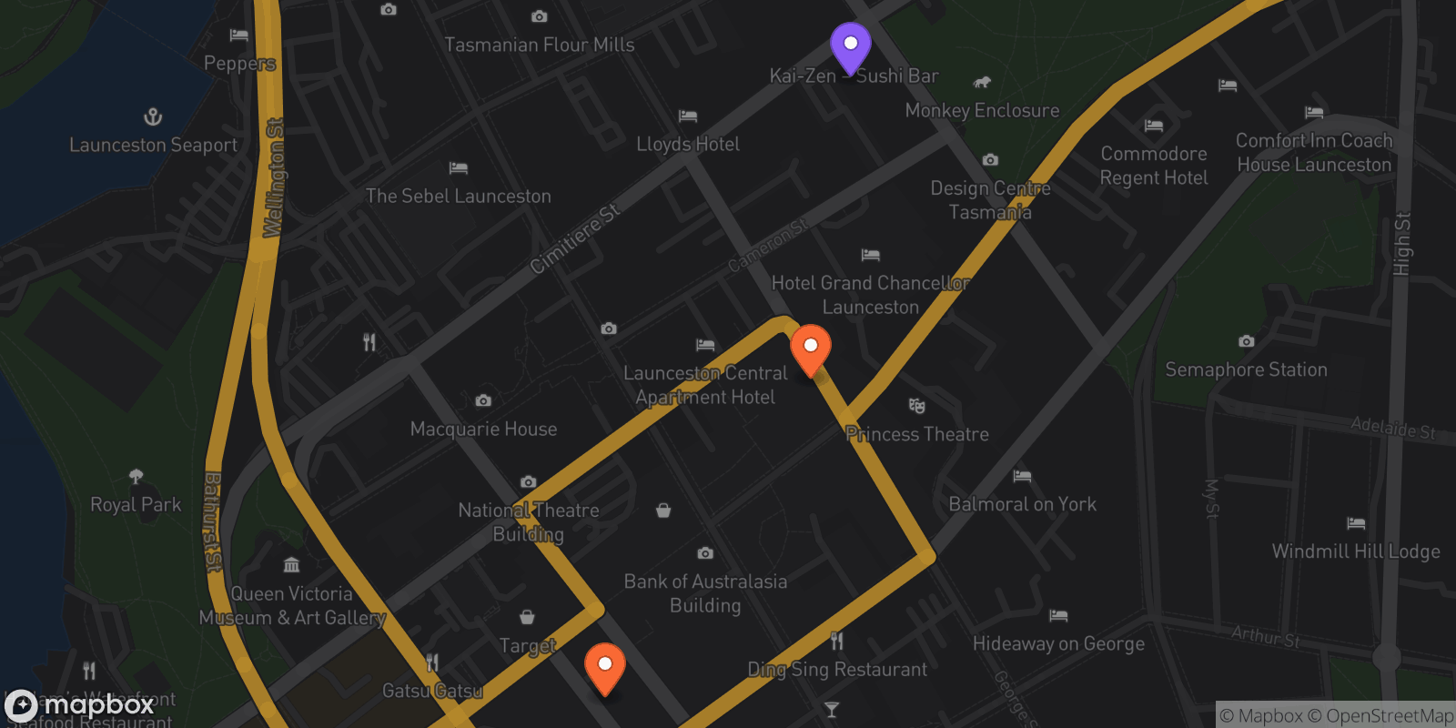 Map showing 3 locations