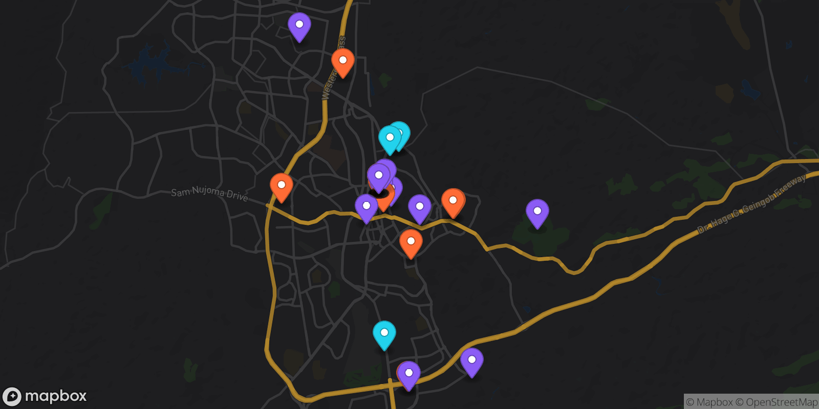 Map showing 31 locations