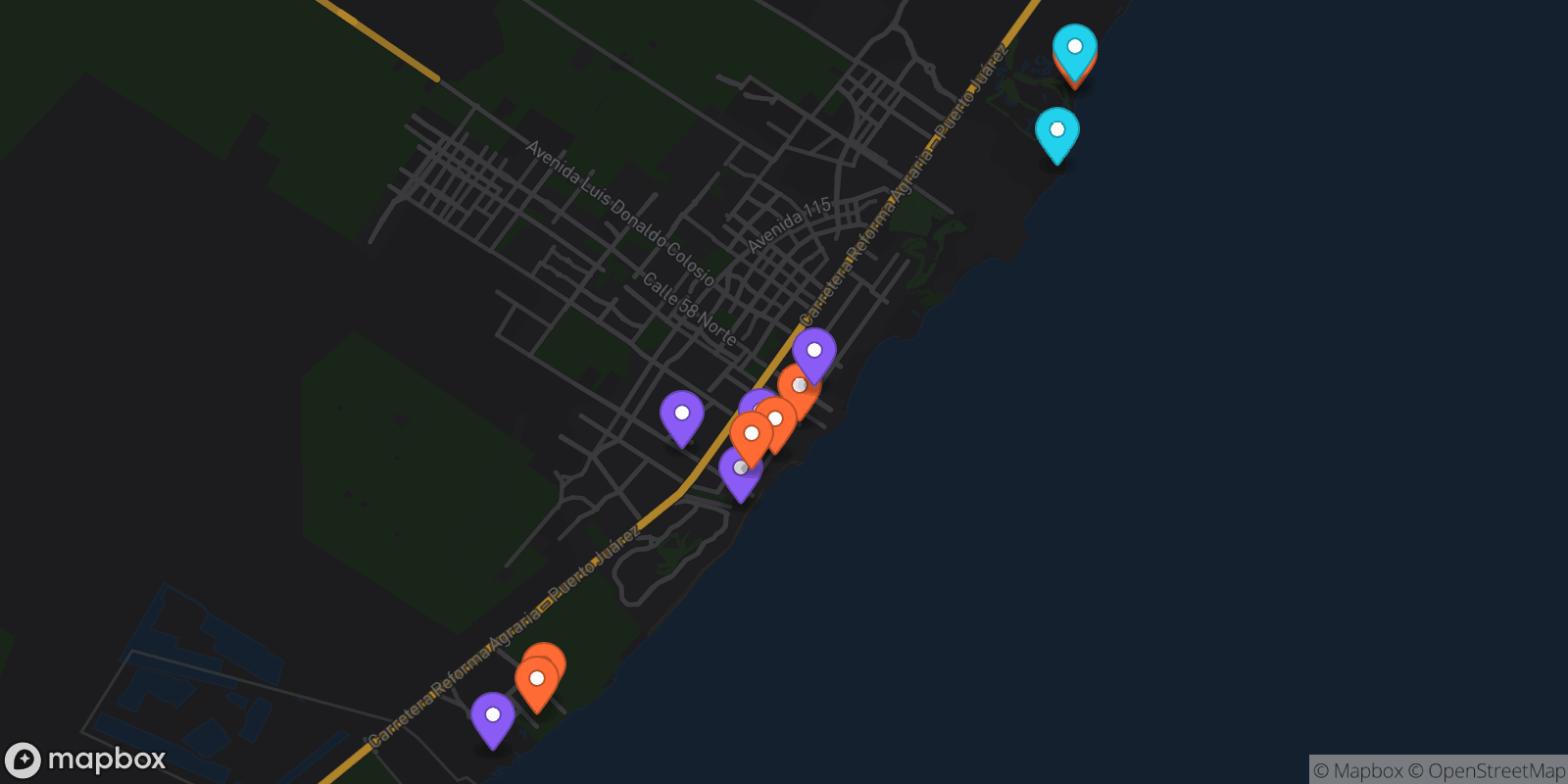 Map showing 13 locations