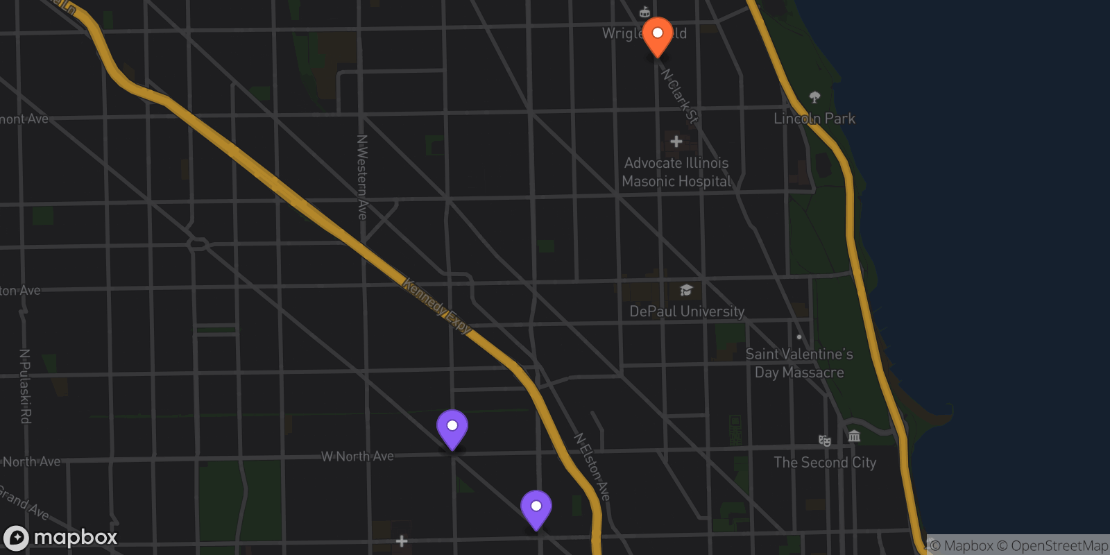 Map showing 4 locations