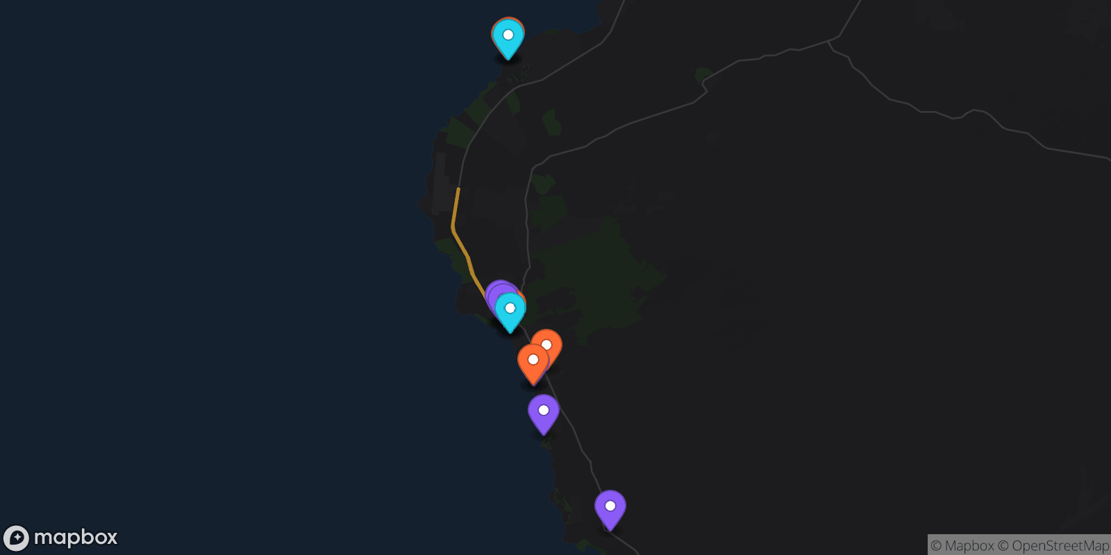 Map showing 15 locations