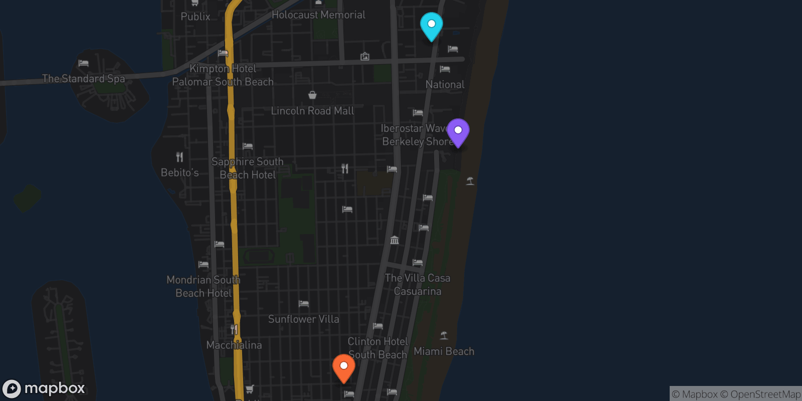 Map showing 3 locations