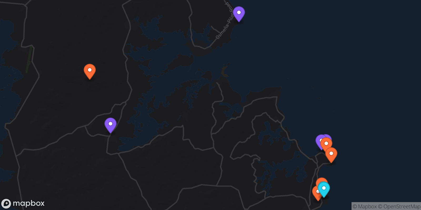Map showing 11 locations
