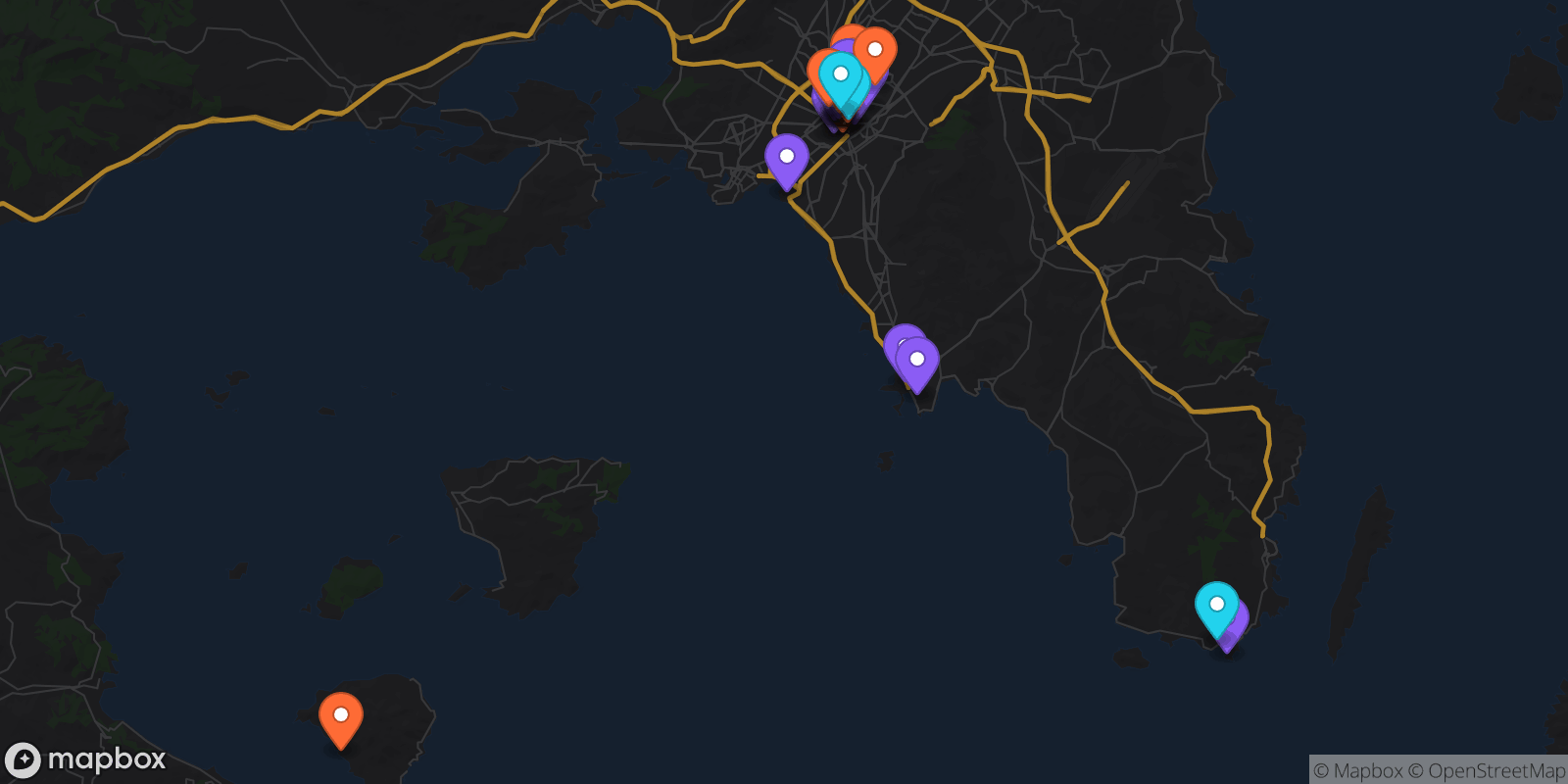 Map showing 27 locations