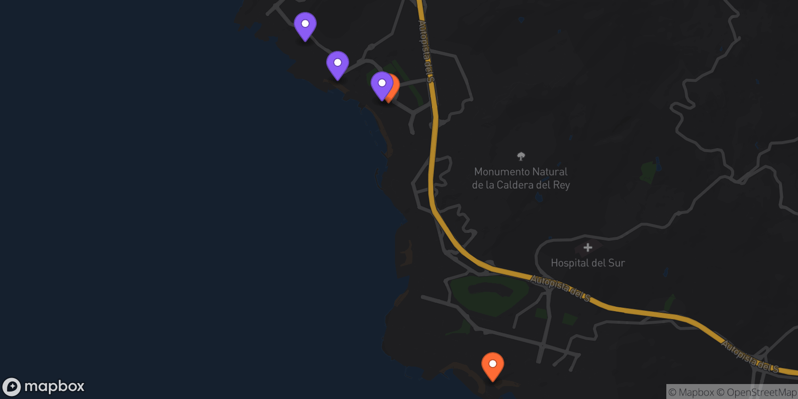 Map showing 5 locations