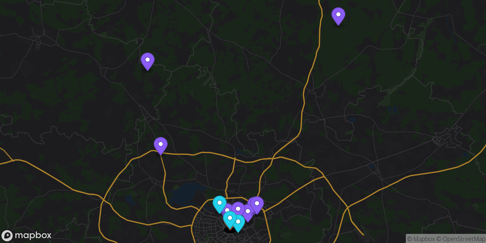 Map showing 35 locations