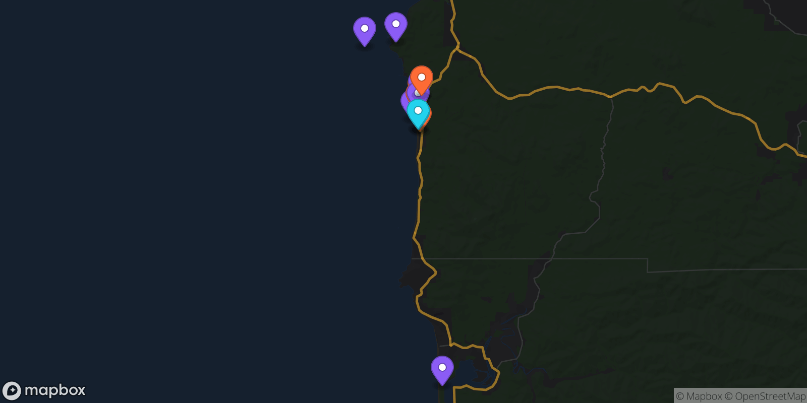 Map showing 14 locations