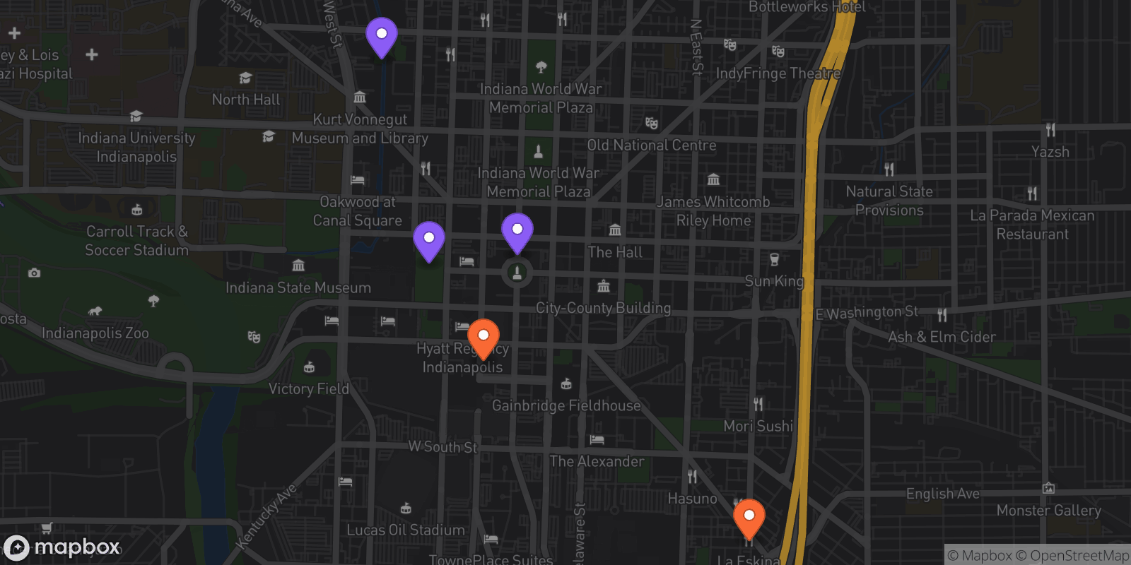 Map showing 5 locations