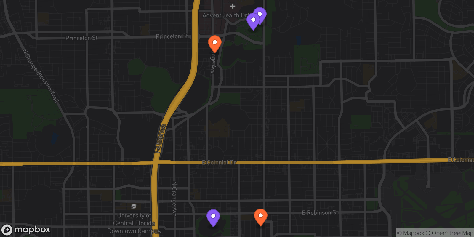 Map showing 5 locations