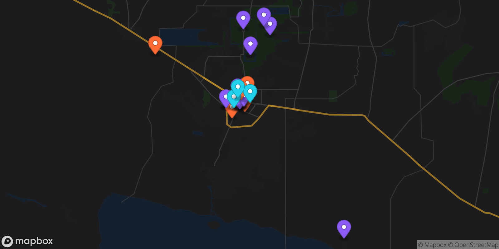 Map showing 37 locations