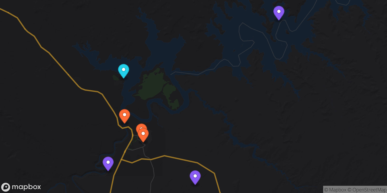 Map showing 7 locations