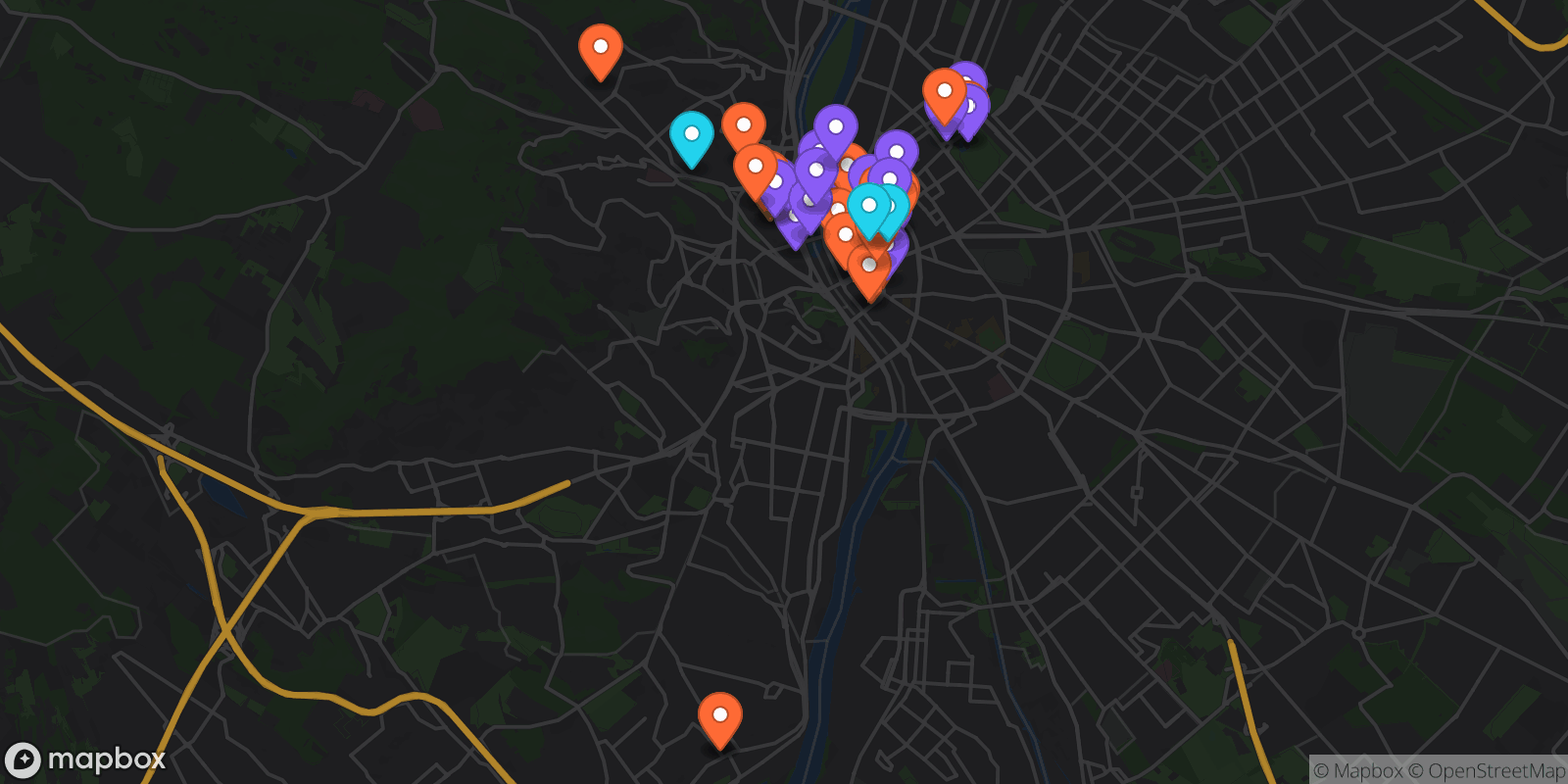 Map showing 43 locations