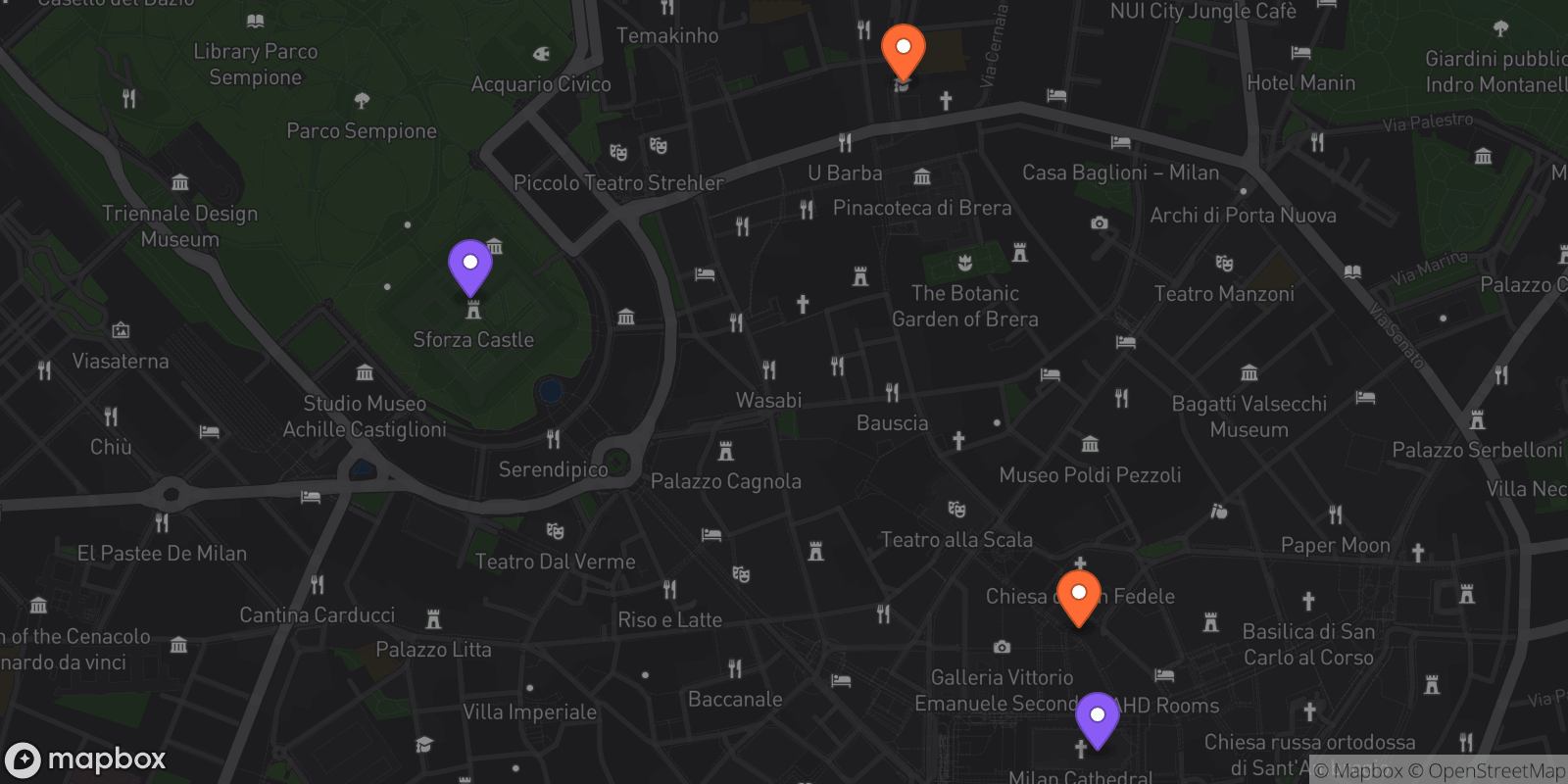 Map showing 4 locations