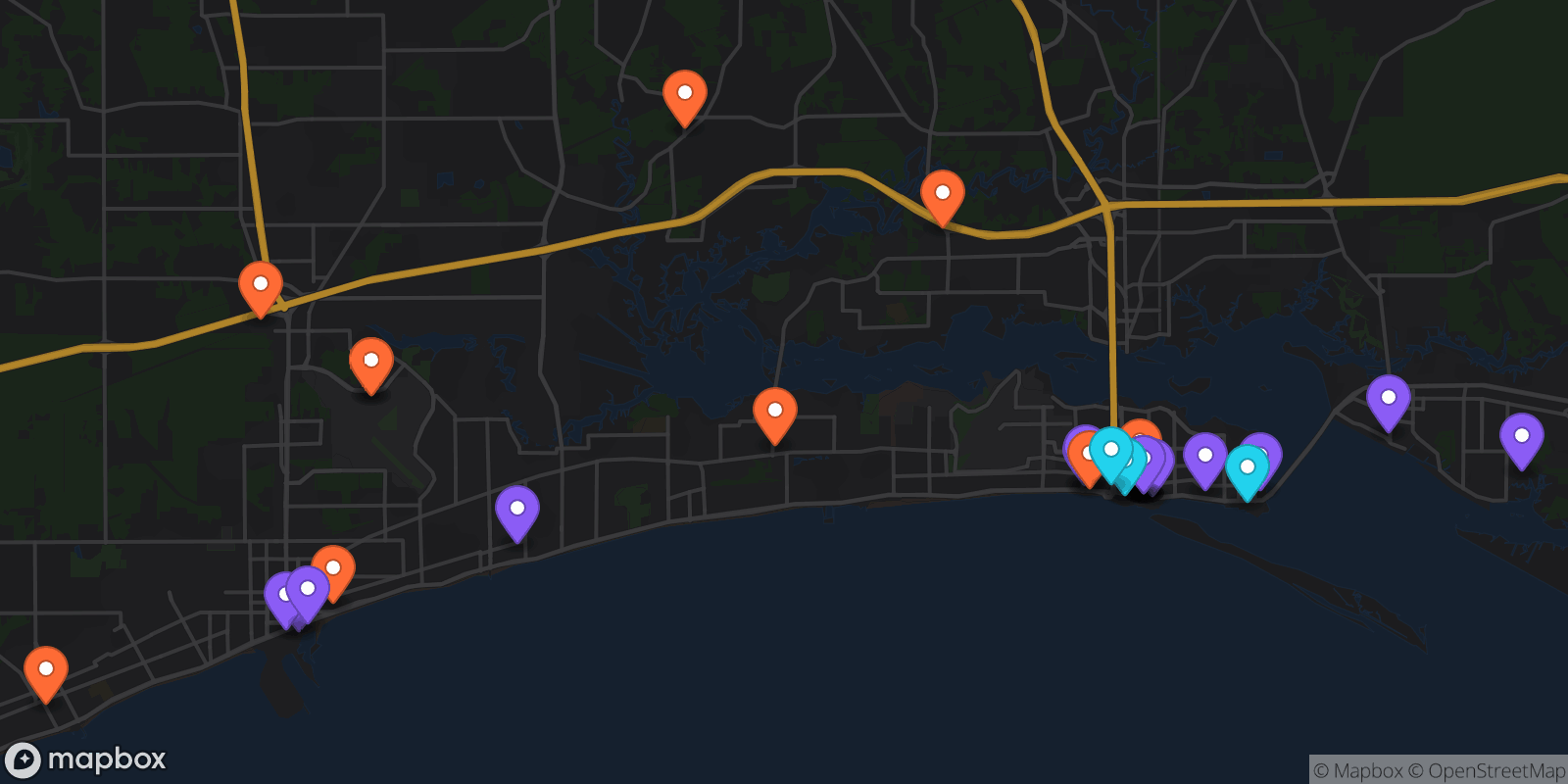 Map showing 33 locations