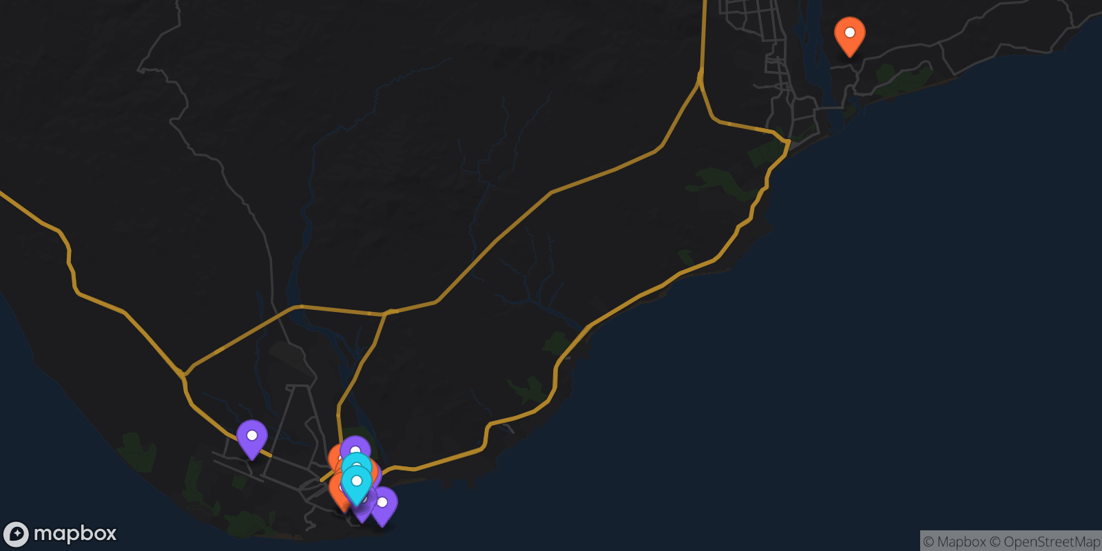 Map showing 16 locations