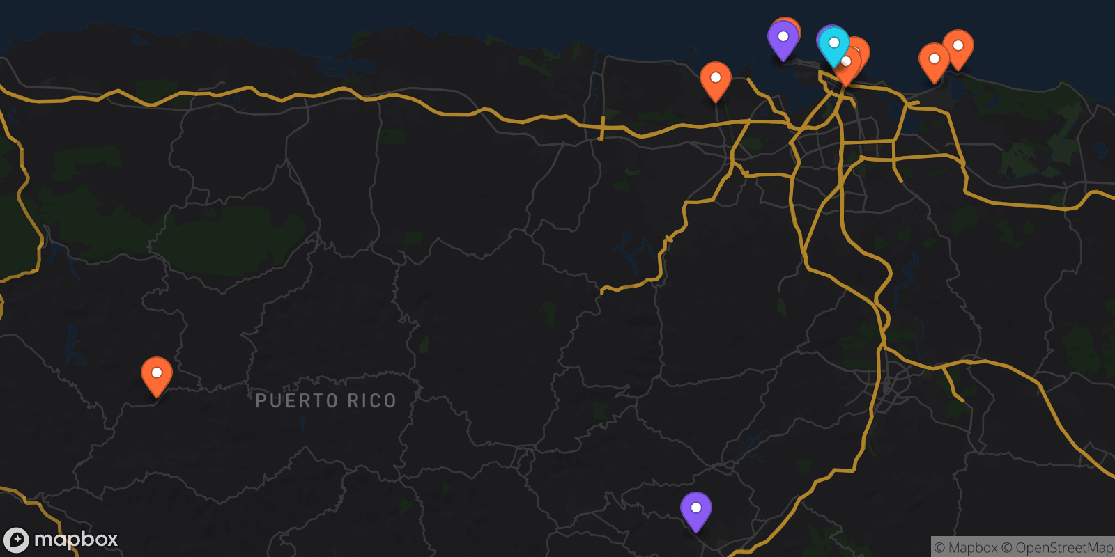 Map showing 12 locations
