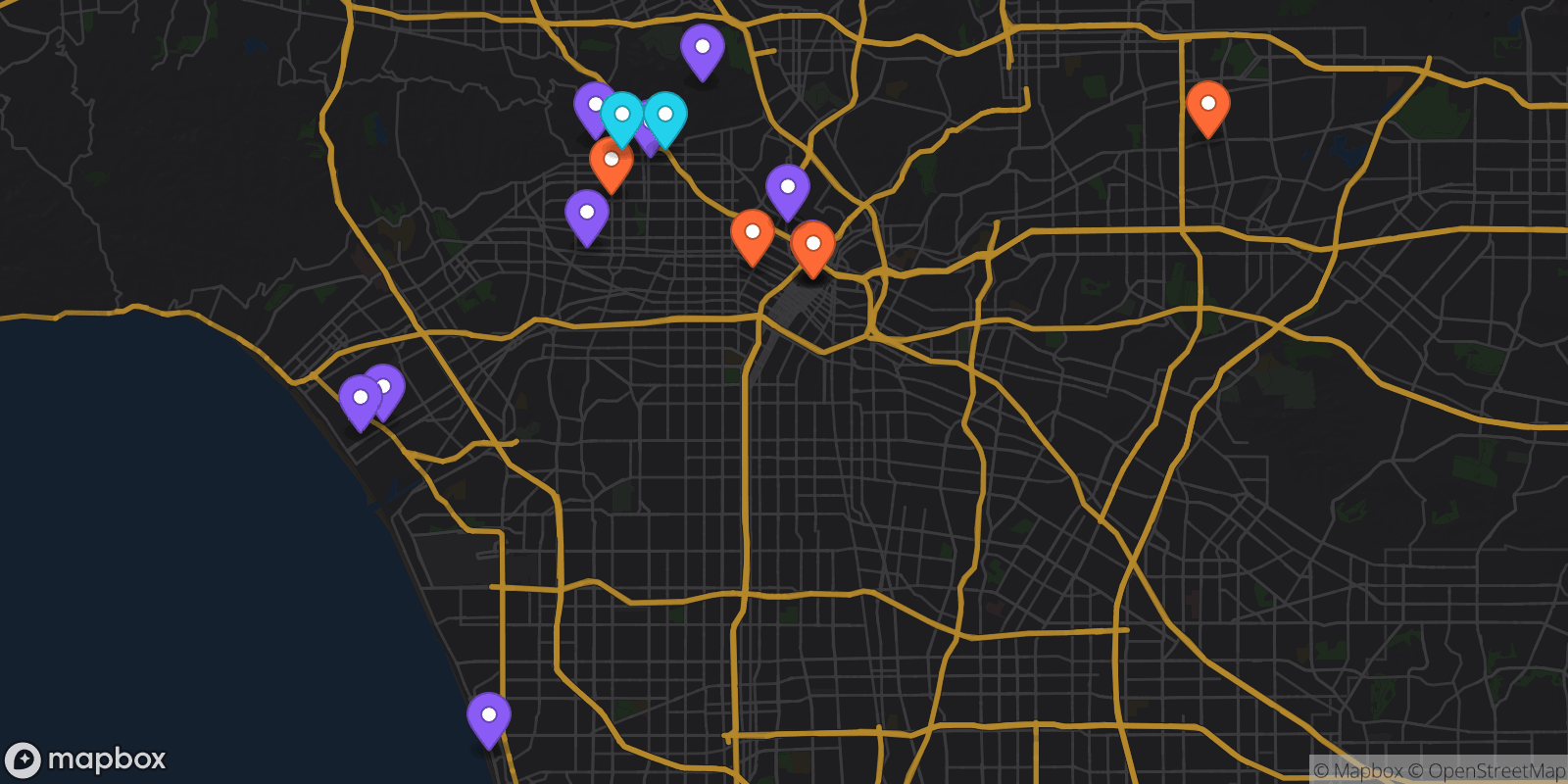 Map showing 17 locations