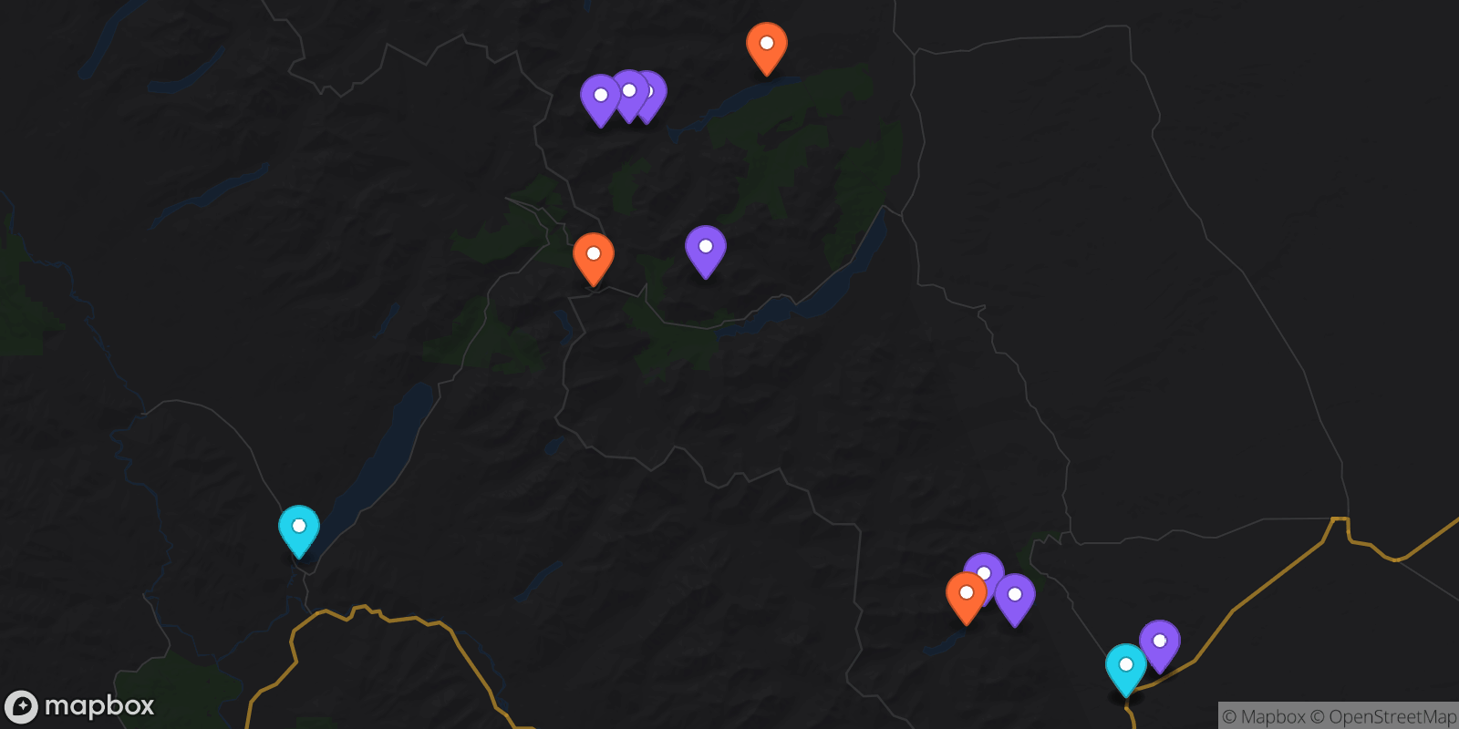 Map showing 15 locations