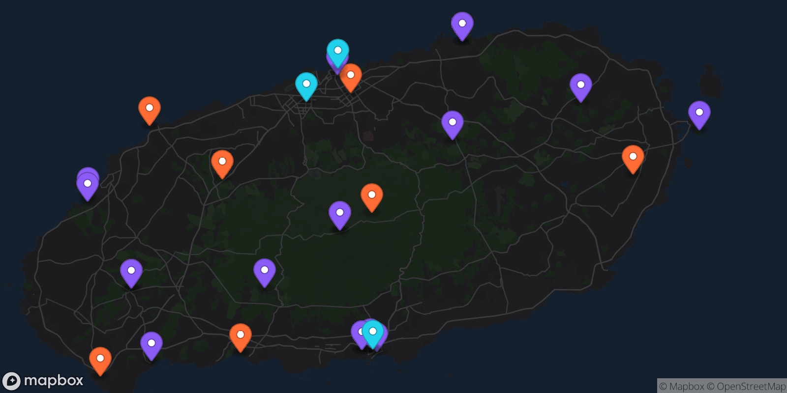 Map showing 28 locations