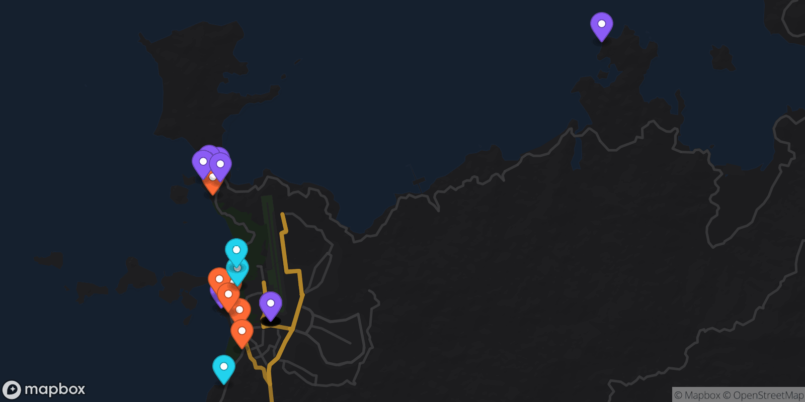 Map showing 30 locations