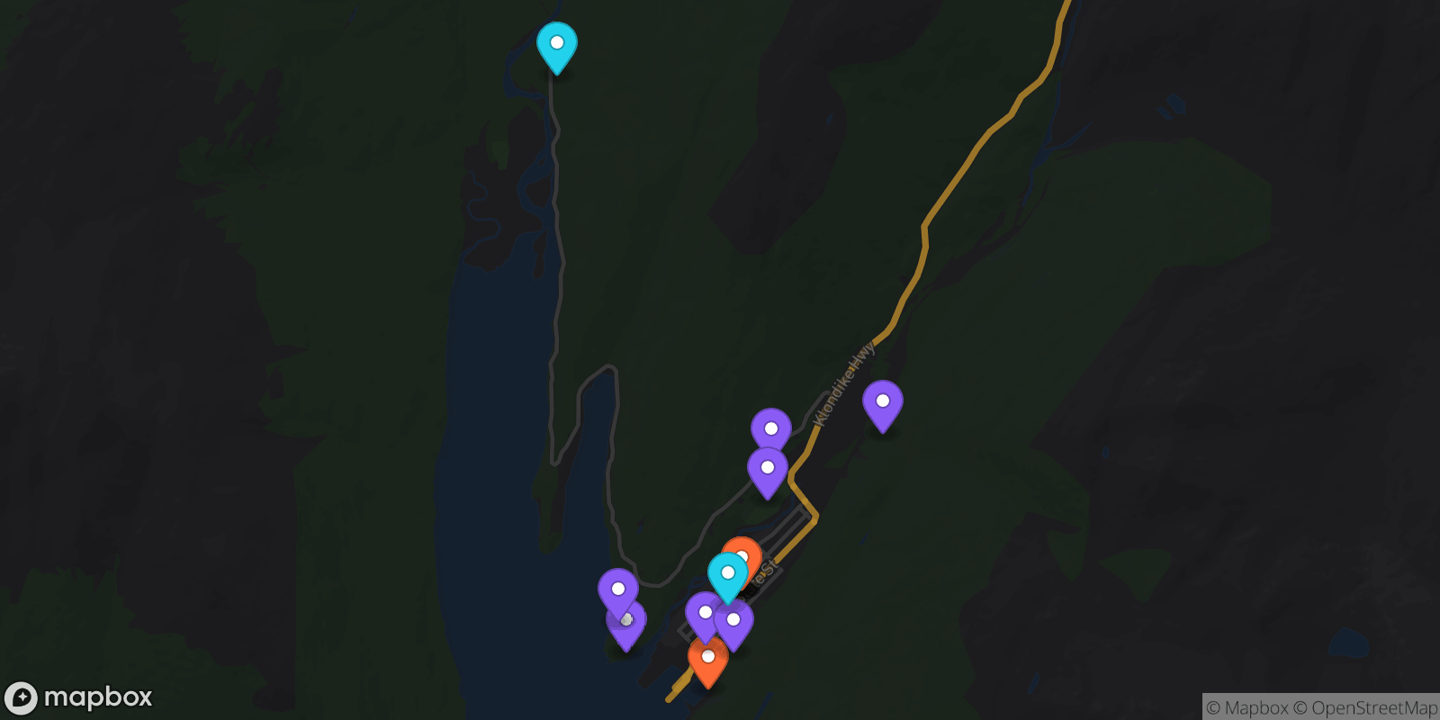 Map showing 16 locations