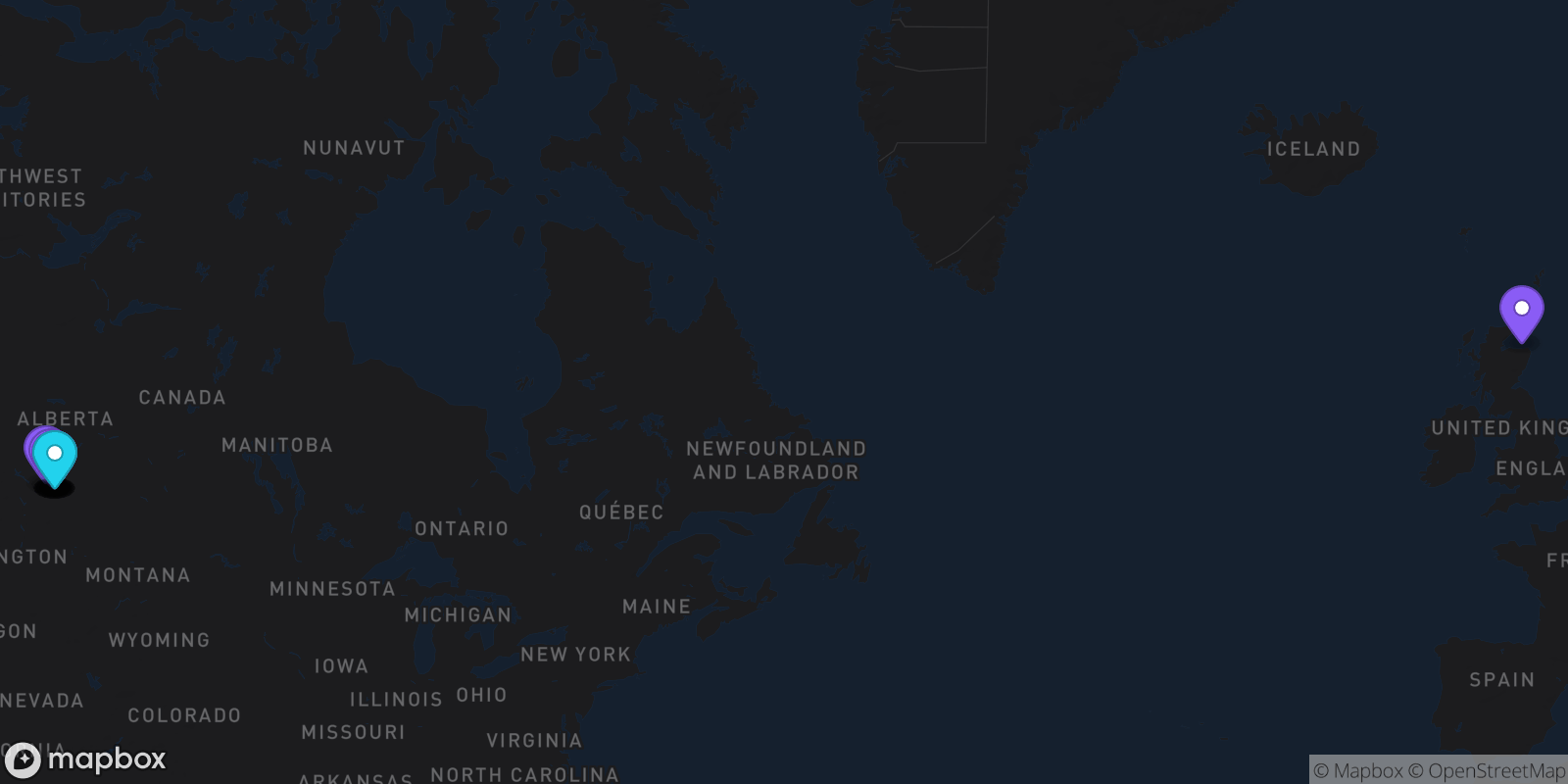 Map showing 15 locations