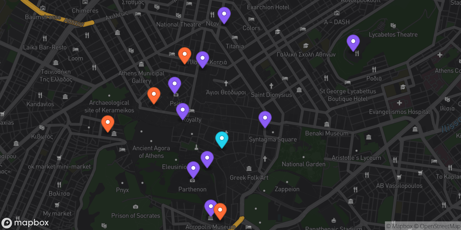 Map showing 14 locations