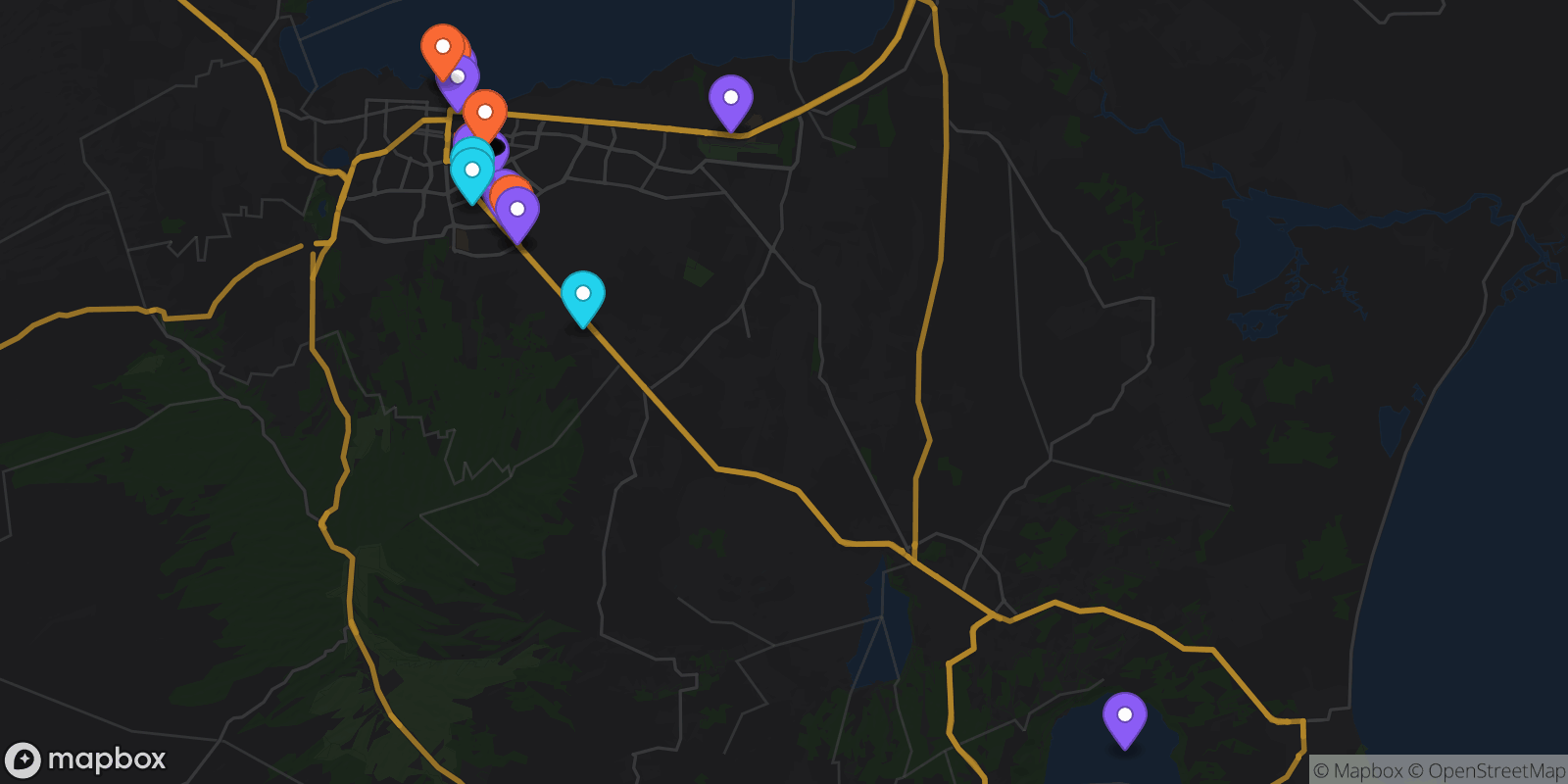 Map showing 36 locations
