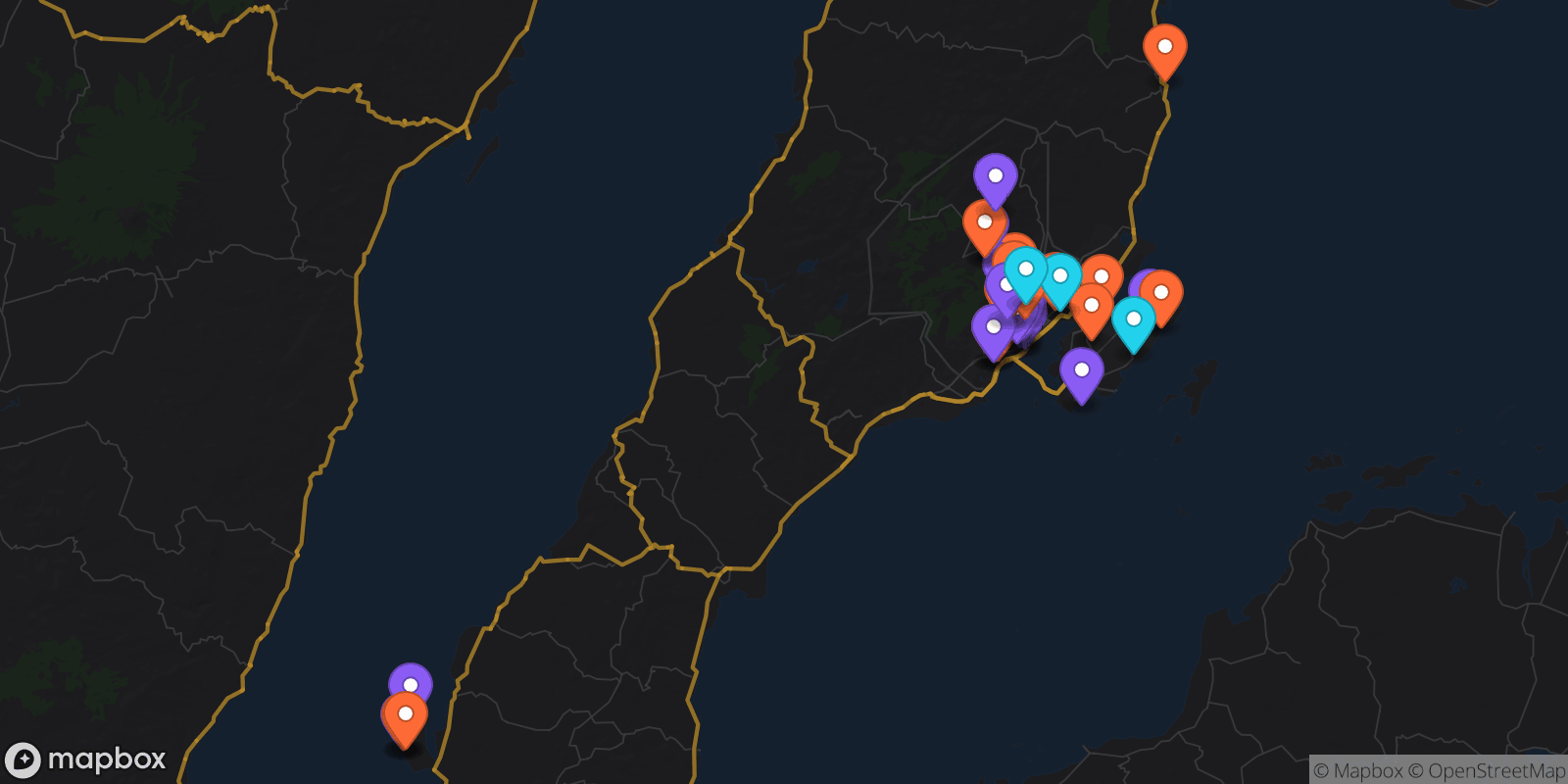 Map showing 37 locations