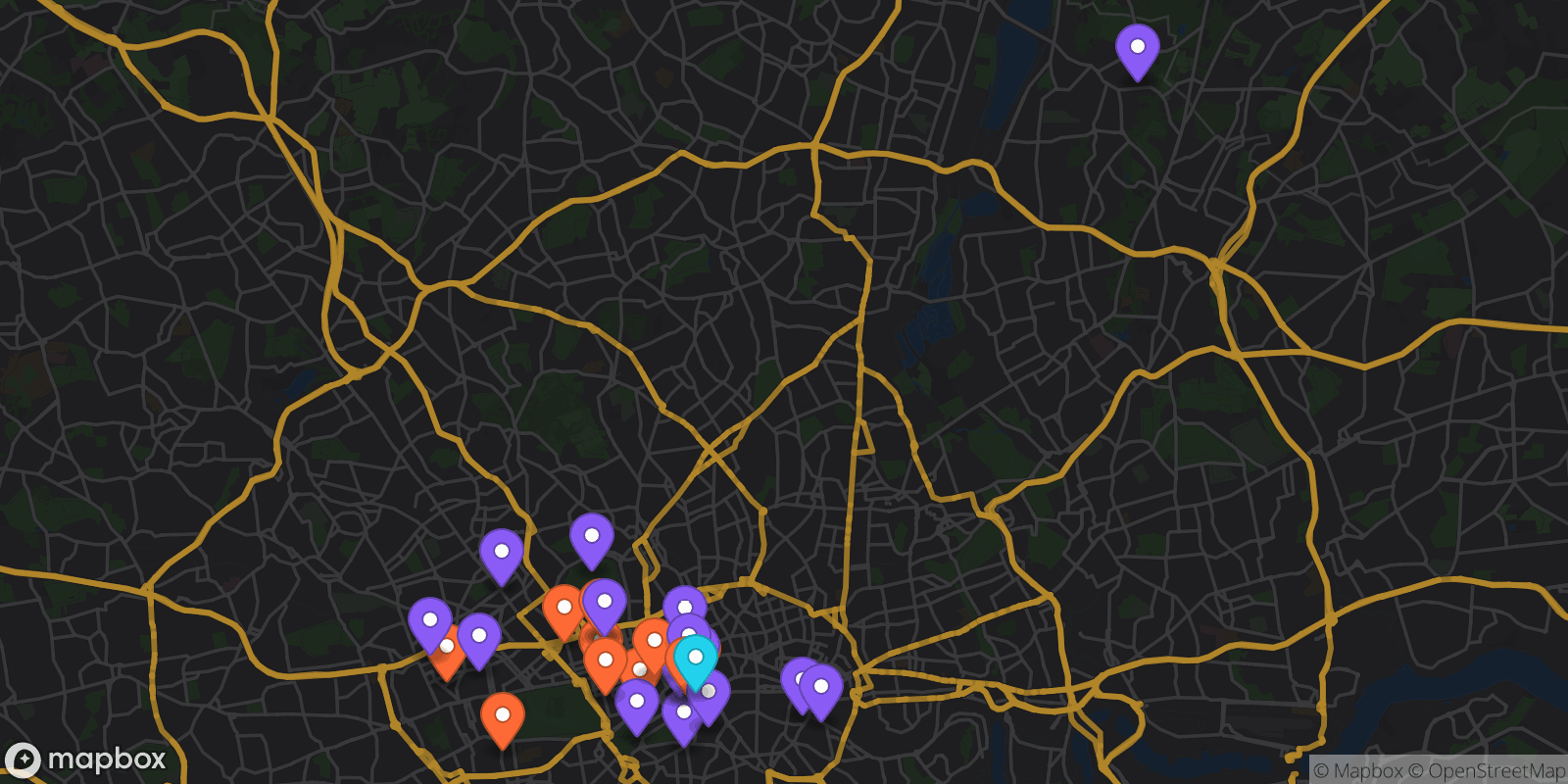 Map showing 28 locations