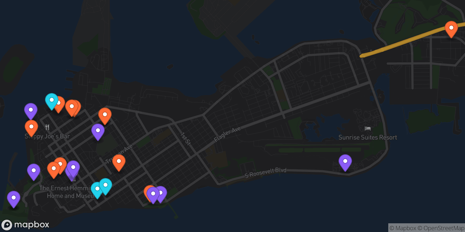 Map showing 24 locations