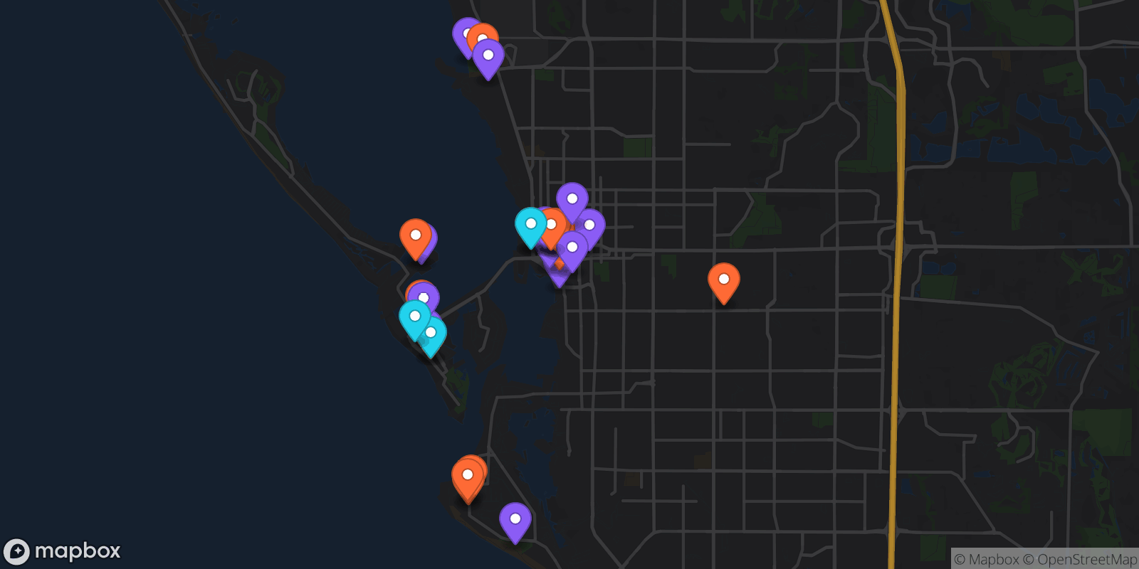 Map showing 31 locations