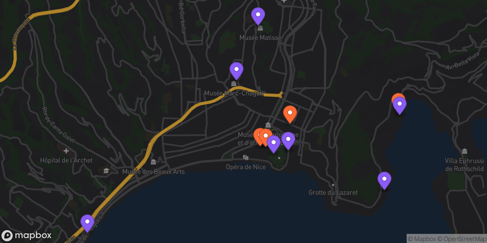 Map showing 11 locations
