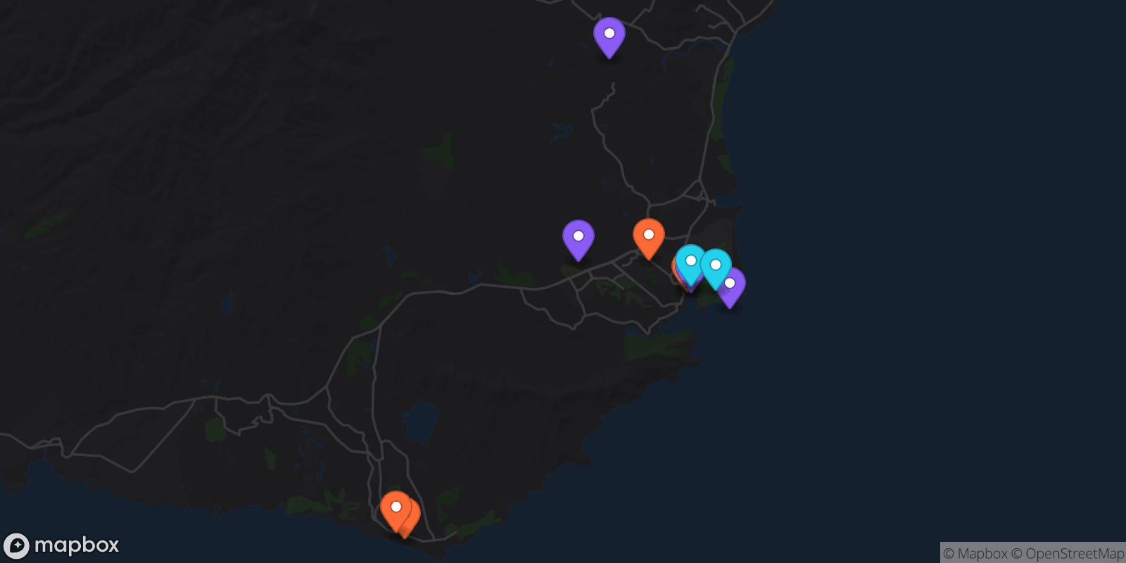 Map showing 11 locations