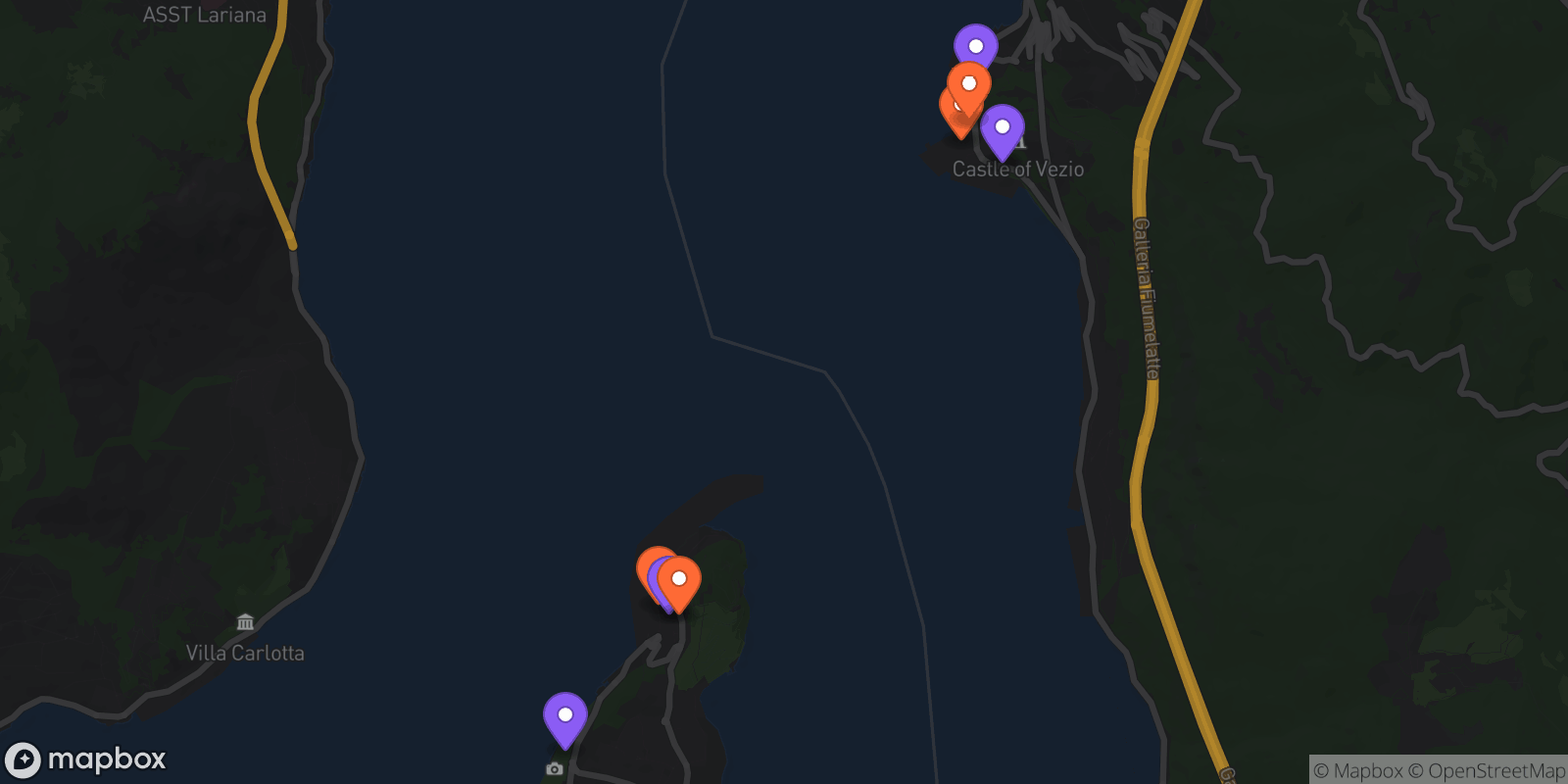 Map showing 8 locations
