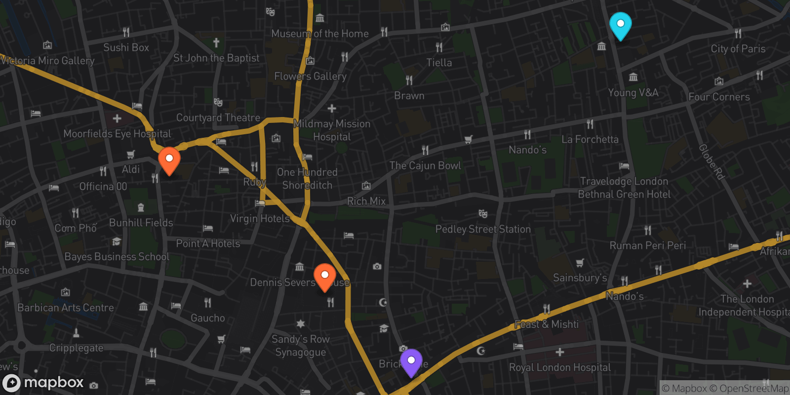 Map showing 4 locations