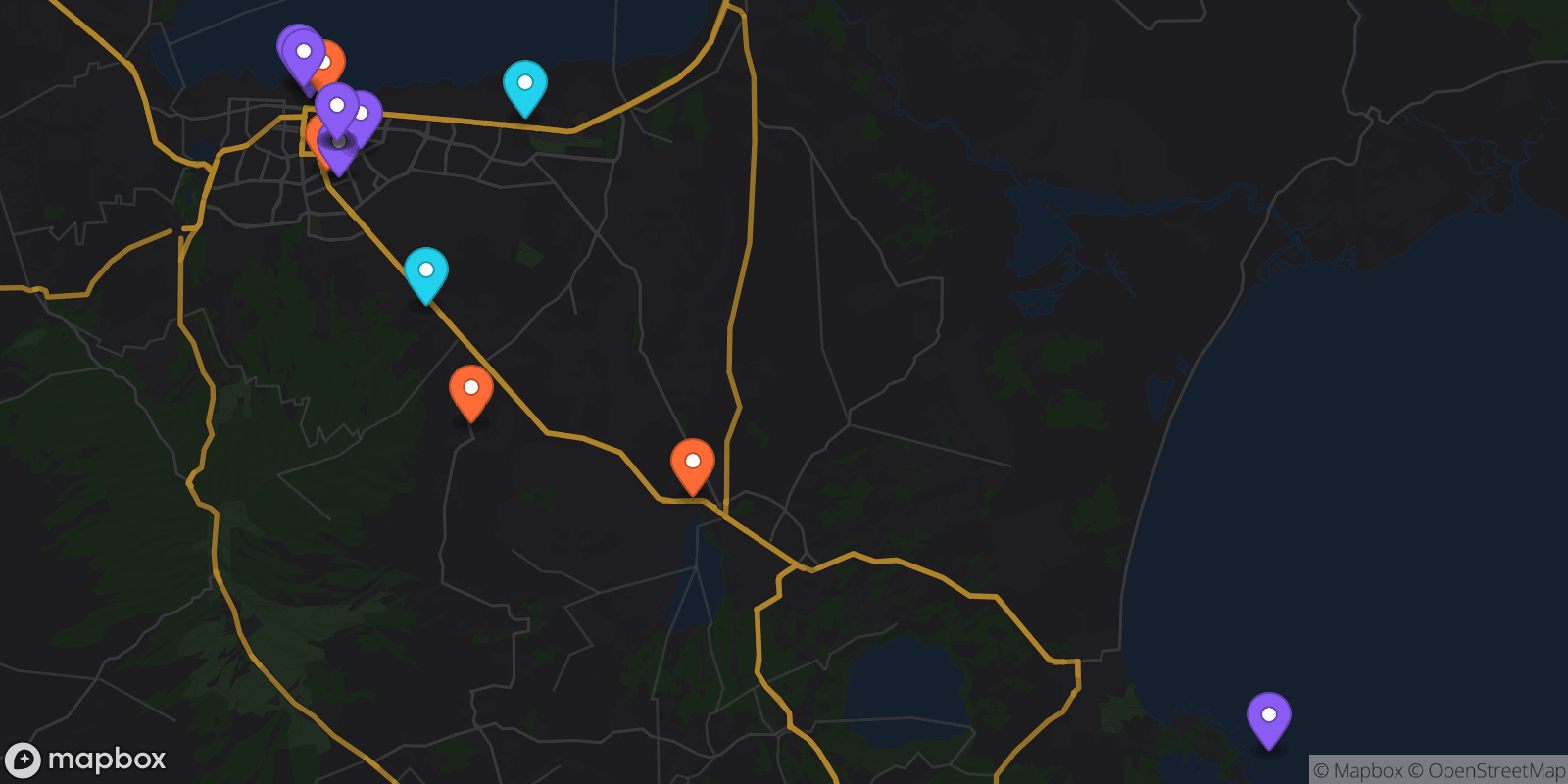Map showing 15 locations