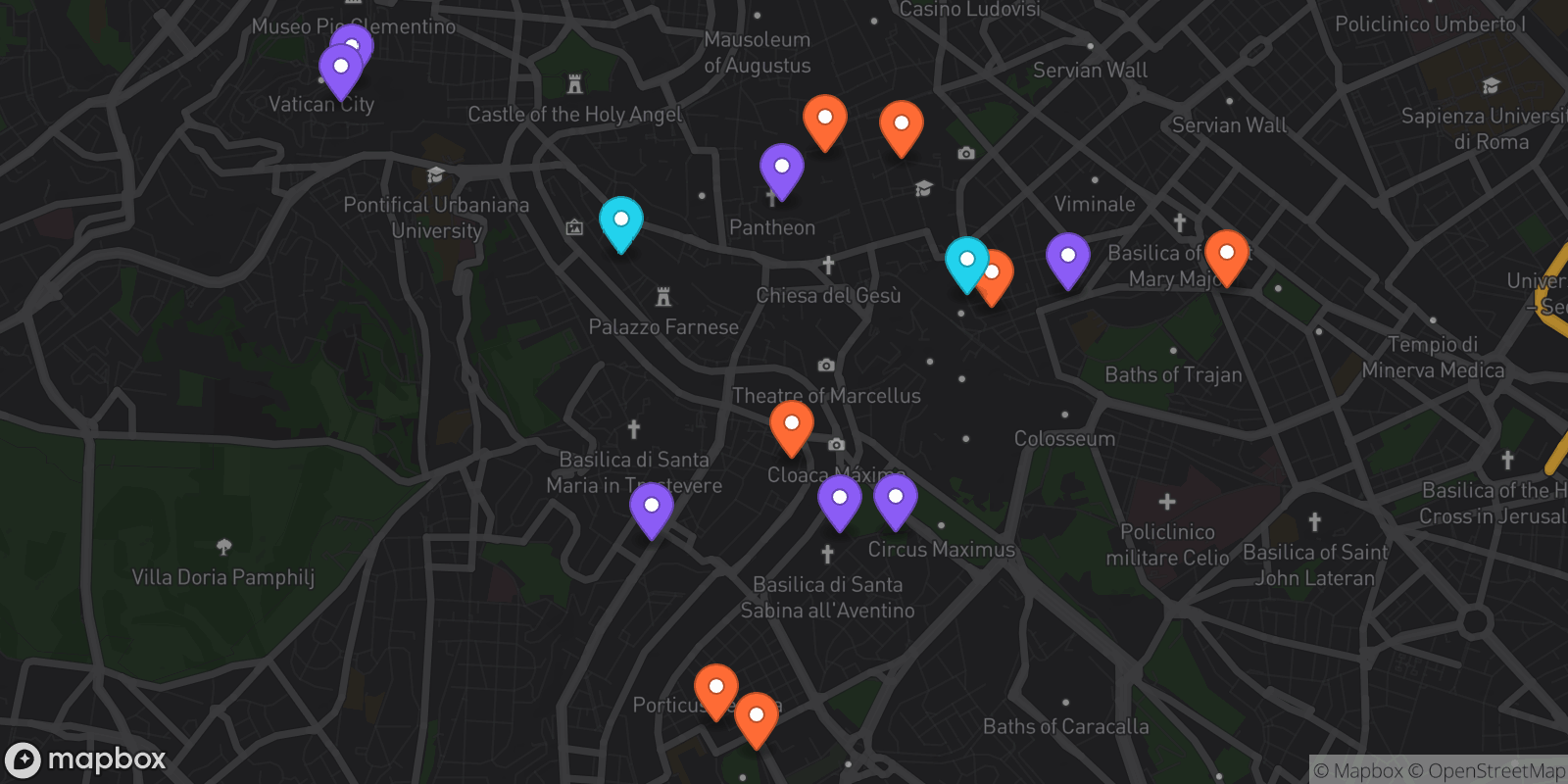 Map showing 16 locations