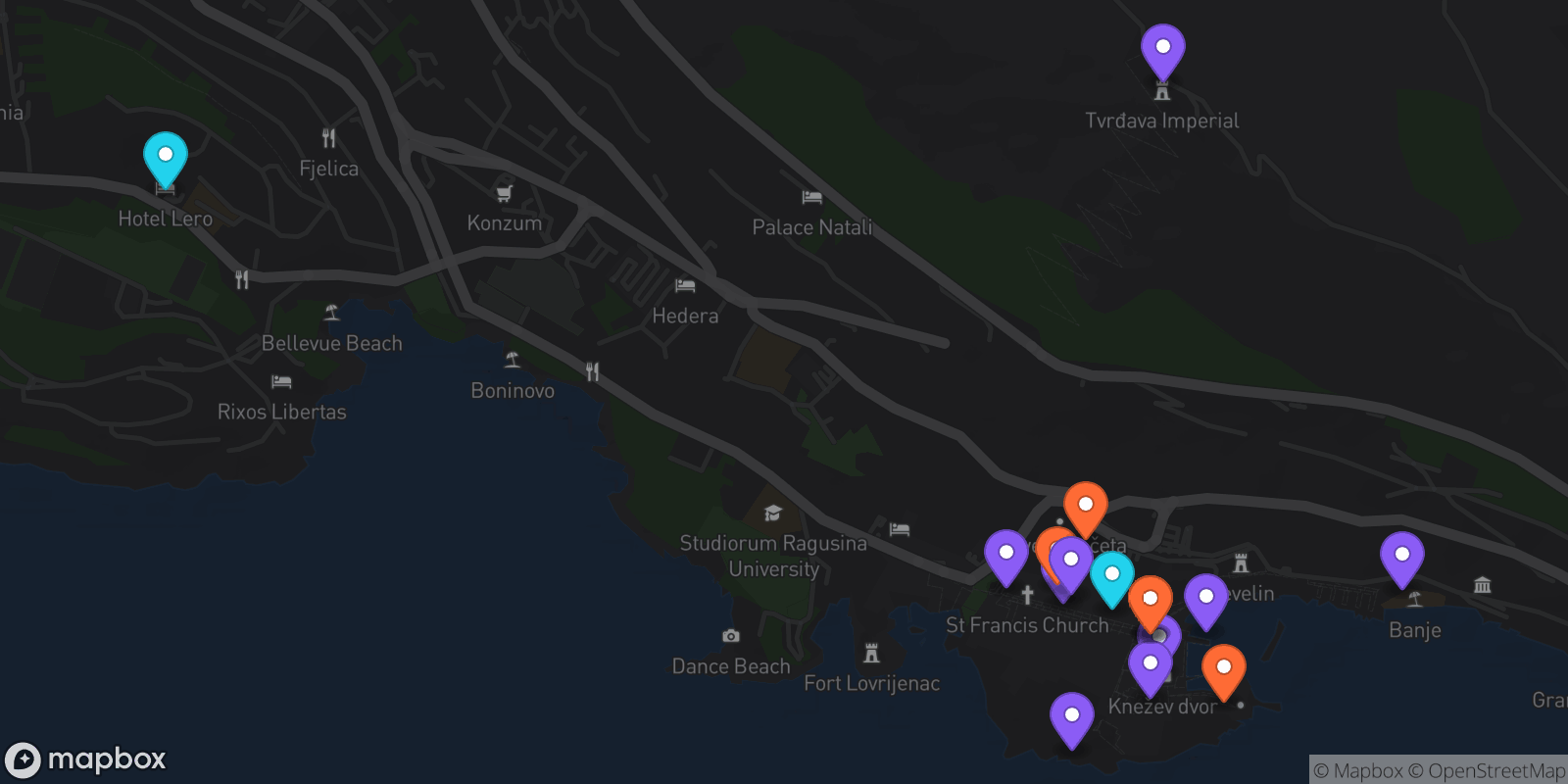 Map showing 17 locations