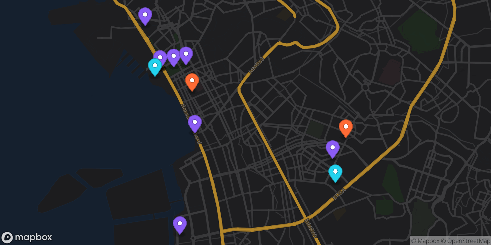Map showing 16 locations