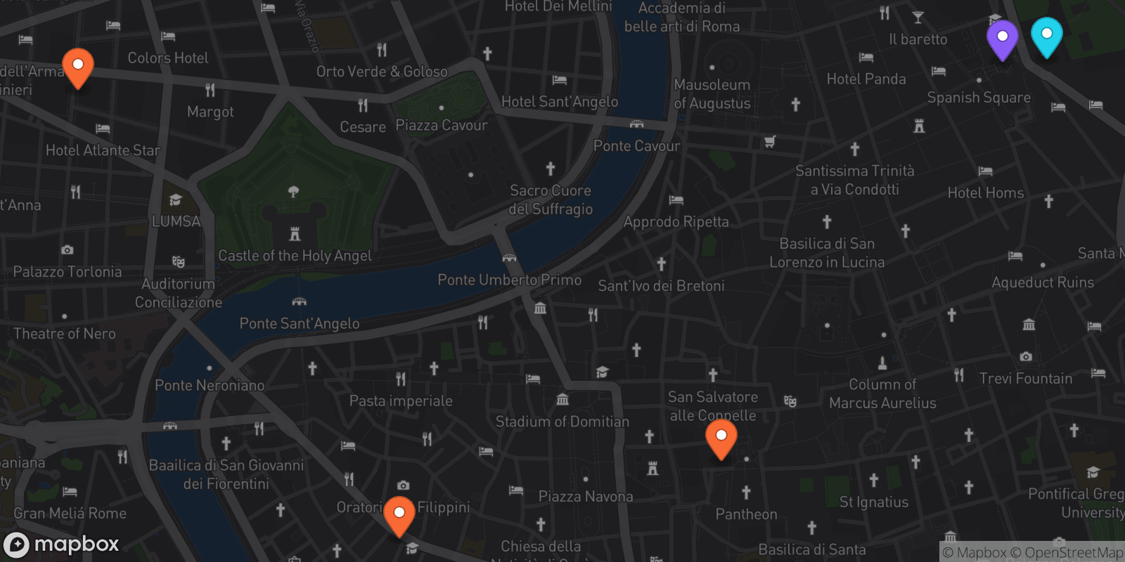 Map showing 5 locations