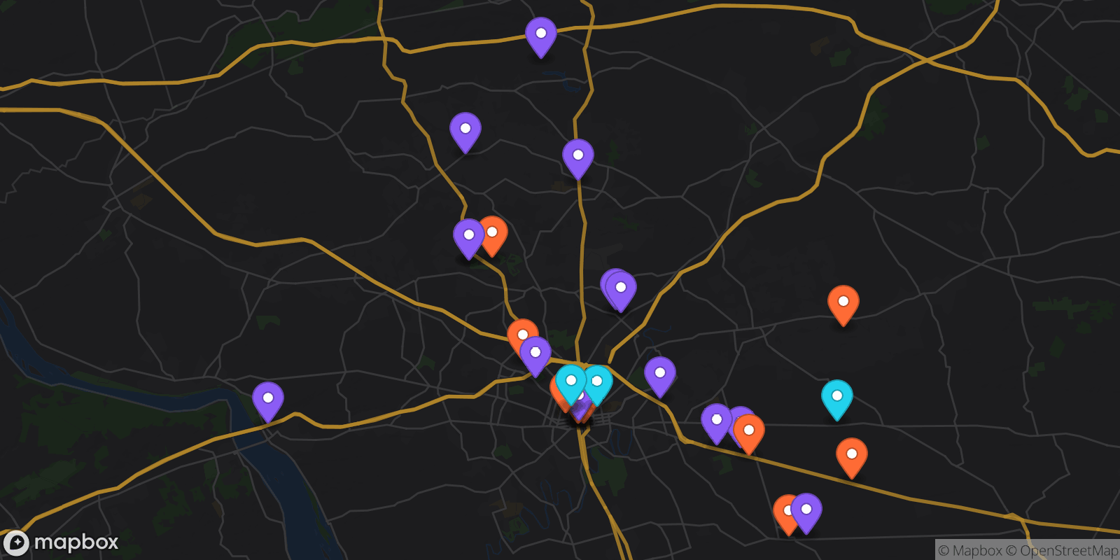 Map showing 34 locations